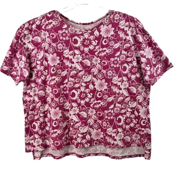 Woman Within Top Size 3X (30-32) Pink Floral Print Short Sleeve 100% Cotton - Picture 1 of 10